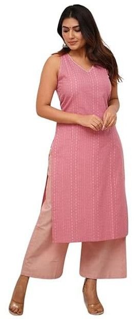 Women\'s Cotton Printed Sleeveless Straight Kurti with Pant Set