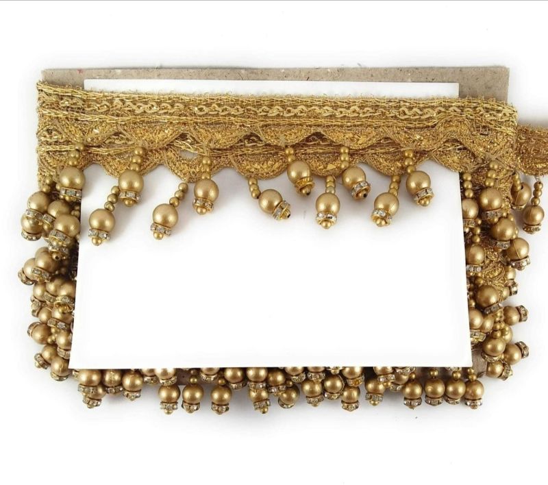 Stone Work  Golden Beaded Lace Trim