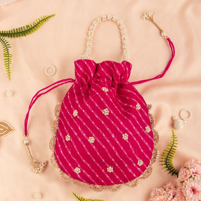 Pink Embroidered Potli Bag