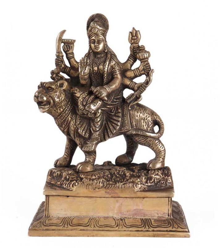 Antique Brass Sherawali Mata Statue
