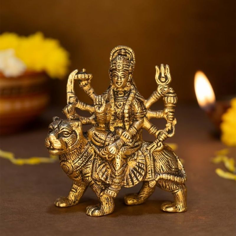Brass Goddess Sherawali Mata Idol