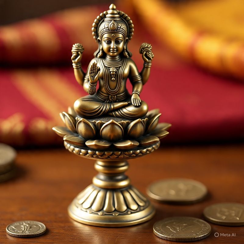 Brass Laxmi Mata Seating Lotus Statue