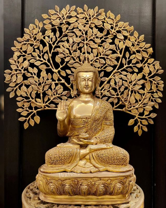 Brass Mahatma Buddha Statue With Bodhi Tree