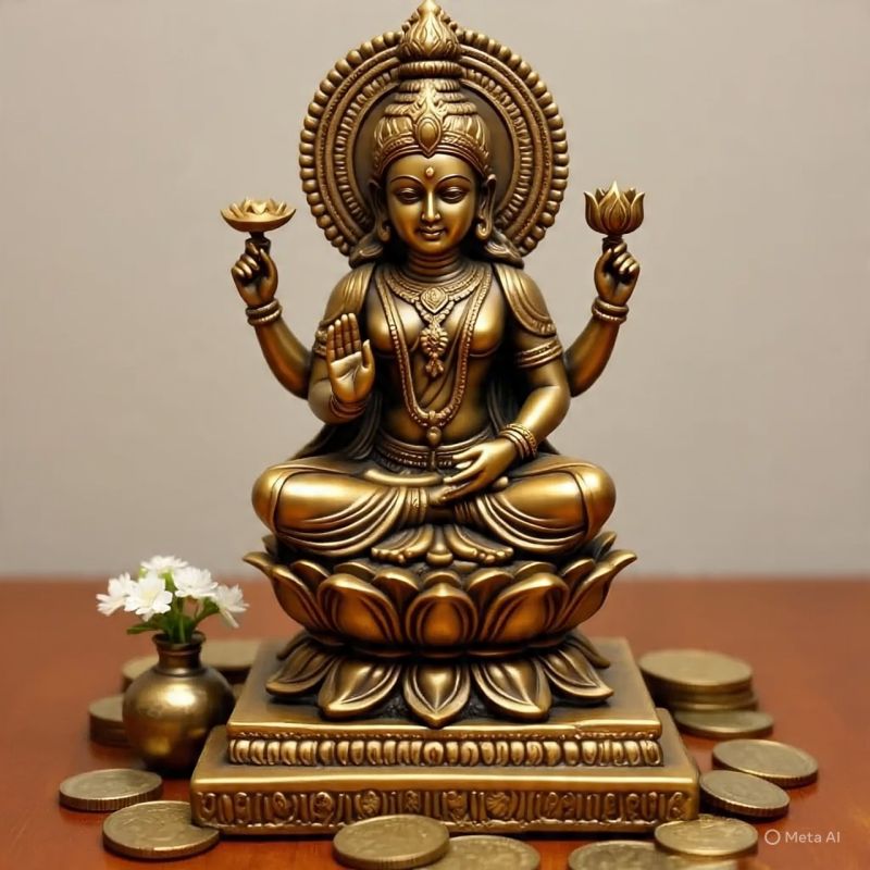 Carved Brass Laxmi Mata Statue