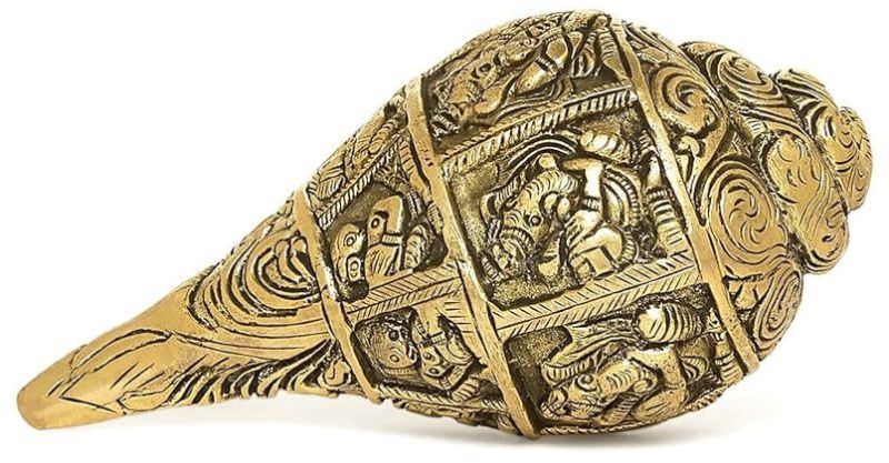 Carving Brass Conch Shell Ganesha Shankh