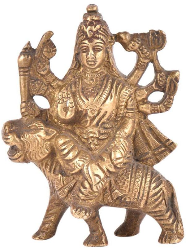 Golden Brass Sherawali Mata Statue