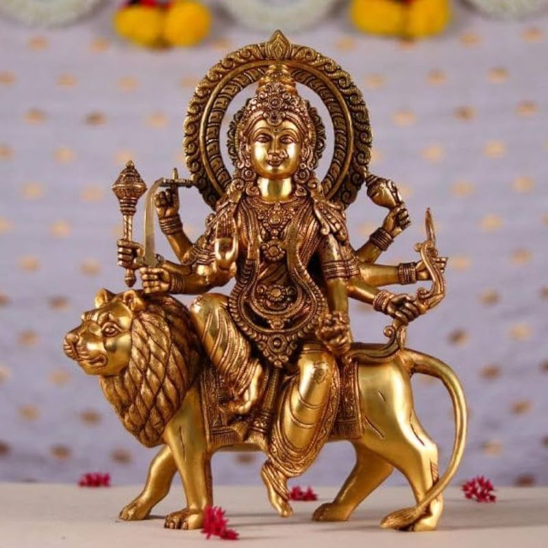 Handcrafted Brass Sherawali Mata Murti