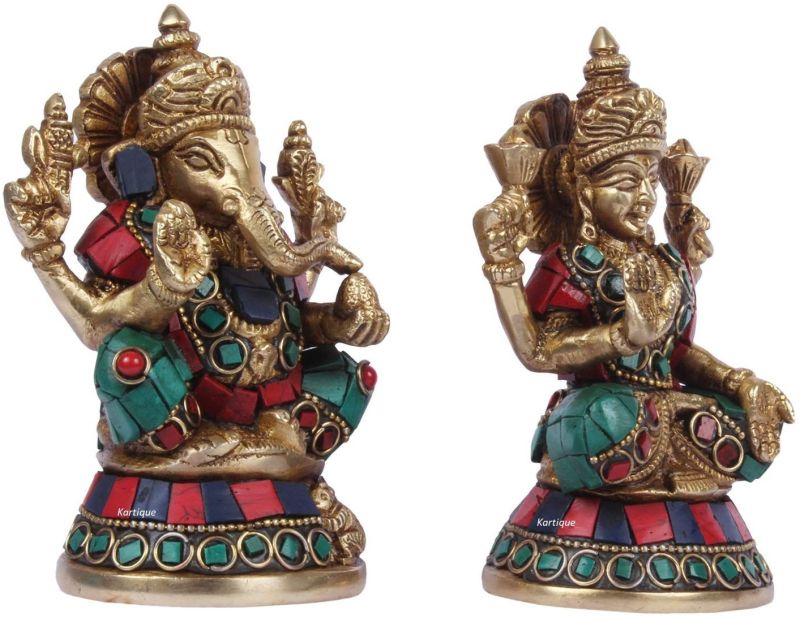Heavy Brass Crafted Laxmi Ganesh Statue