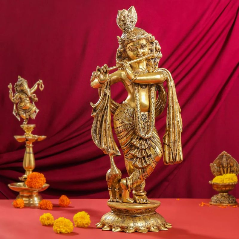 Polished Brass Krishna Idol
