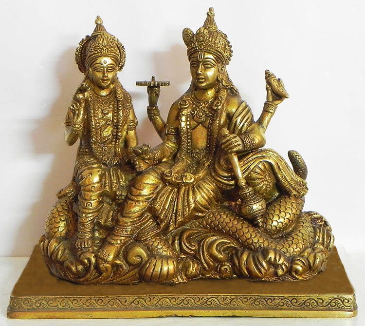 Polished Brass Vishnu Lakshmi Idol
