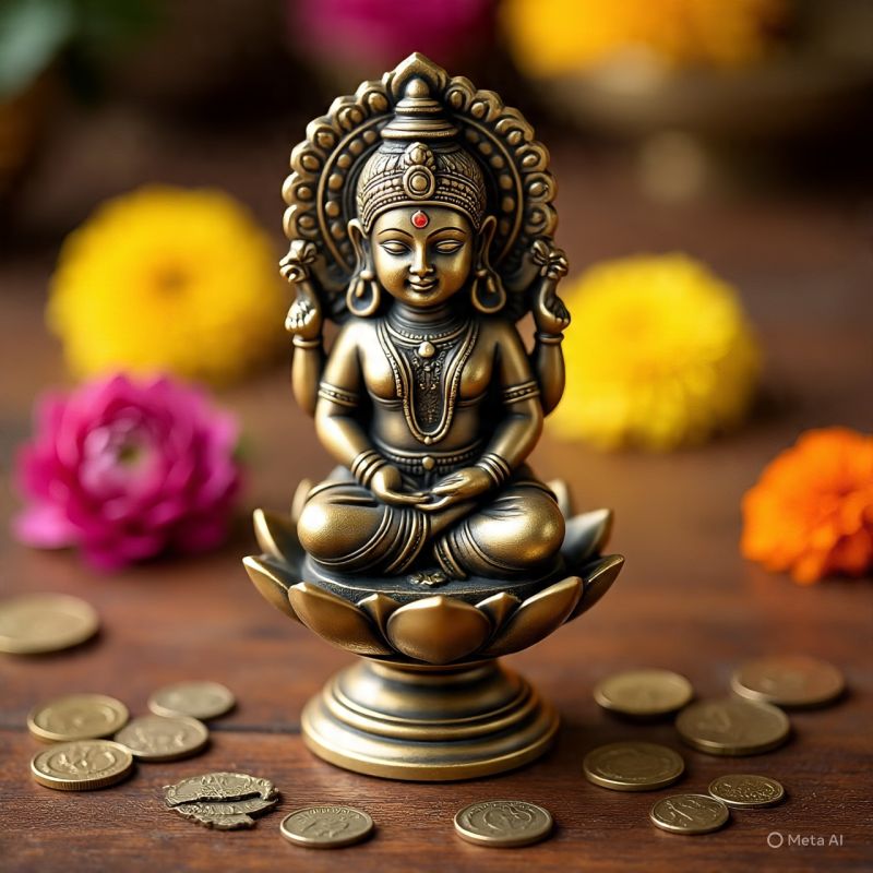 Pure Brass Laxmi Mata Seating Lotus Statue