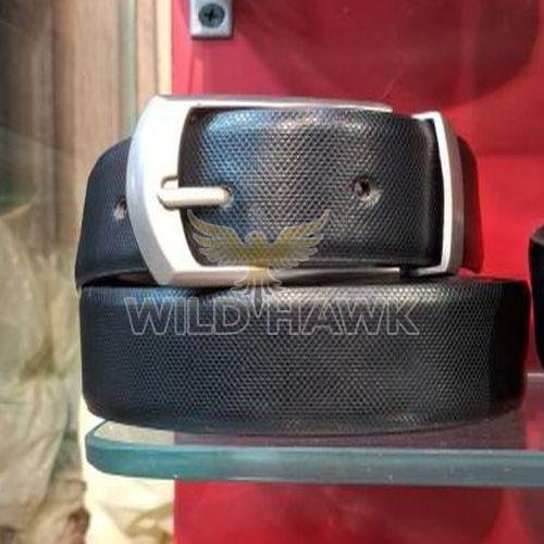 Mens Classic Black Leather Belt with Textured Finish