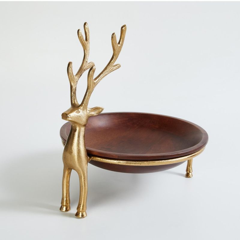 Wood And Aluminium Reindeer Decorative Platter