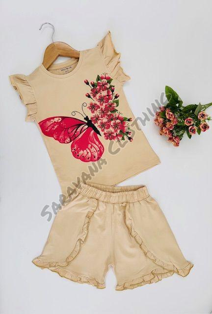 Girls Butterfly and Floral Print T-shirt with Shorts