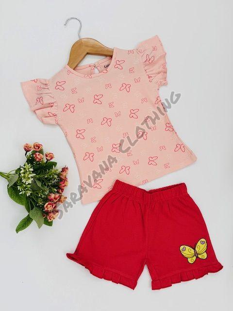 Girls Butterfly Print T-shirt with Shorts
