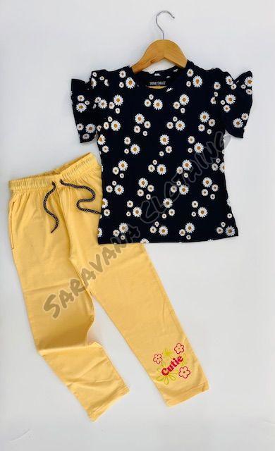 Girls Daisy Print T-shirt & Yellow Pajama Set
