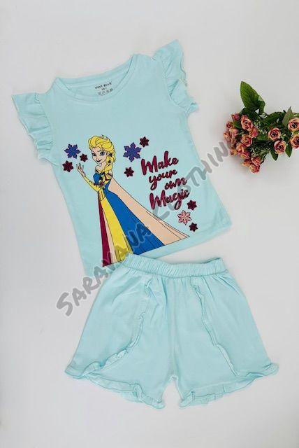 Girls Frozen Elsa Print T-shirt with Shorts