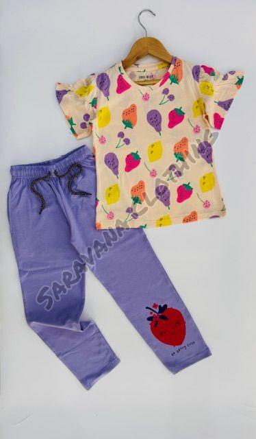 Girls Fruit Print T-shirt & Lilac Pajama Set