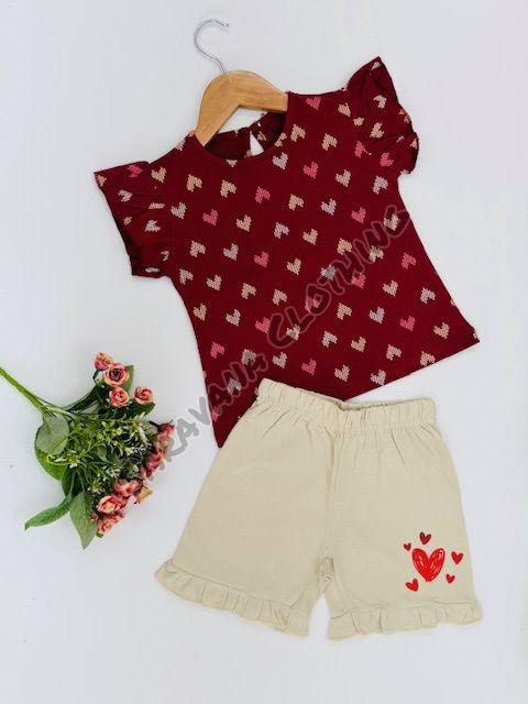 Girls Heart Print T-shirt with Shorts
