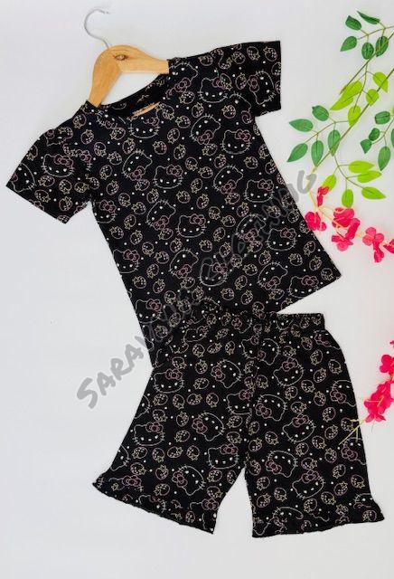 Girls Kitty Print T-shirt and Shorts Set