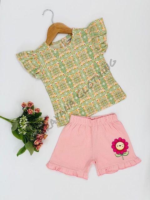 Girls\' Printed T-shirt and Shorts Set