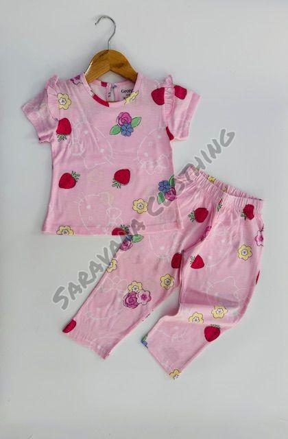 Girls Strawberry and Floral Pajama Set