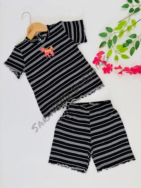 Girls Striped Top & Shorts Set