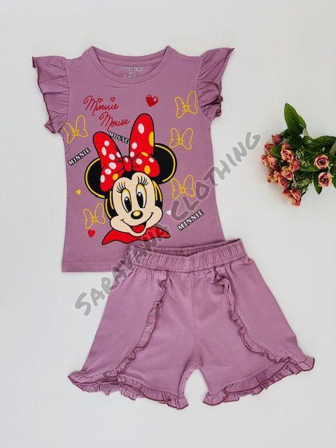 Girls Sweet Minnie Mouse Print T-shirt with Shorts