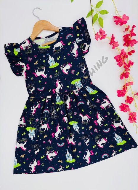 Girls Unicorn and Castle Print Dress