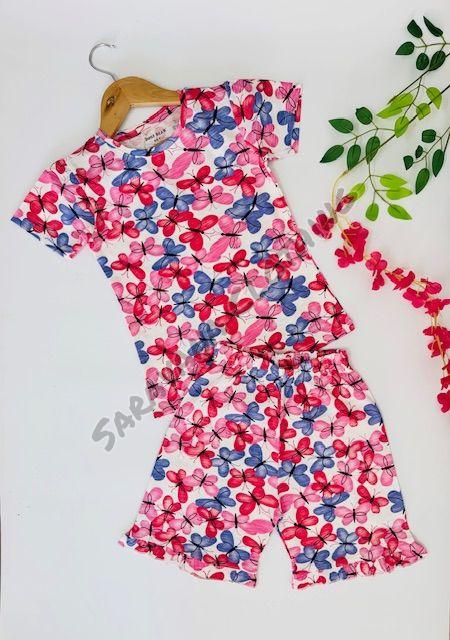 Girls Vibrant Butterfly Ruffle T-shirt & Shorts Set
