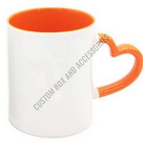 A++ Grade 350 Ml Orange Three Tone Heart Handle Ceramic Mug