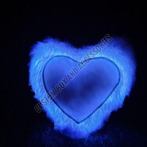 Heart Shape Blue Fur Photo Printed Sublimation LED Cushion