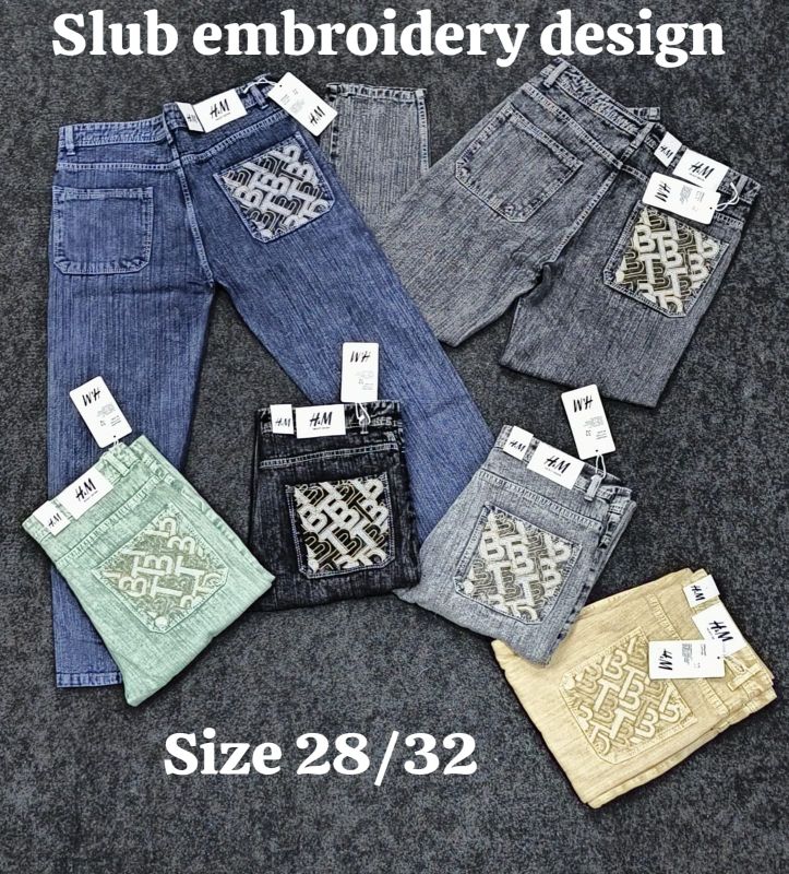 Unisex Slub Embroidery Design Denim Jeans