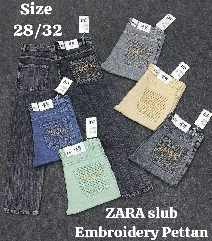 Unisex Slub Embroidery Denim Jeans