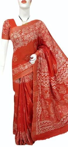 Casual Wear Red Printed Cotton Saree