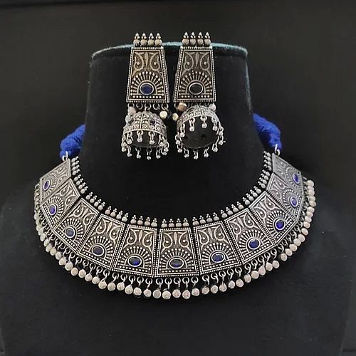 Designer Silver Oxidised Necklace Set