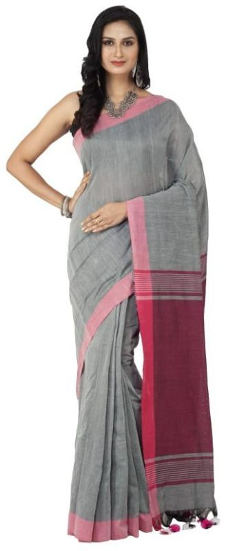 Grey Handloom Cotton Casual Saree