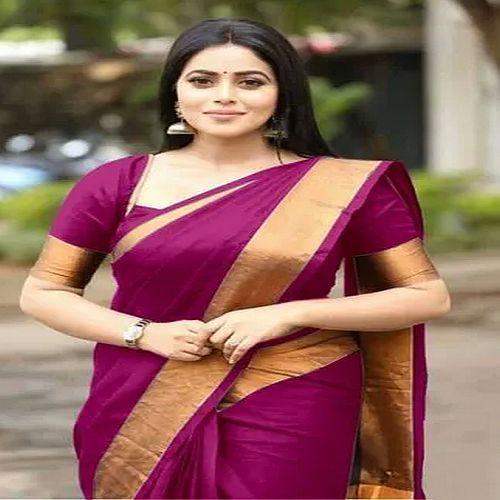 Magenta Plain Cotton Saree