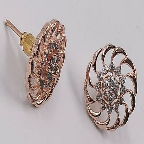 Round Rose Gold Imitation Stud Earrings
