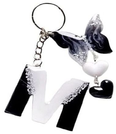M Letter Black Resin Keychain