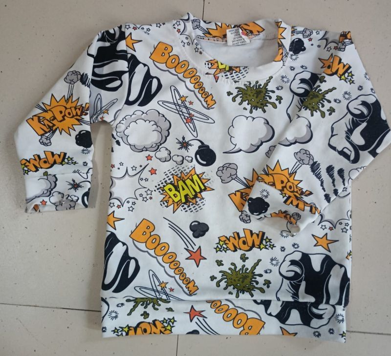 Kids Cotton Blend Comic Print Shirt with Sound Effects