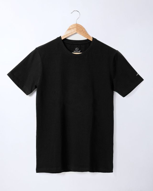 Mens Cotton Blend Black Crew Neck T-Shirt
