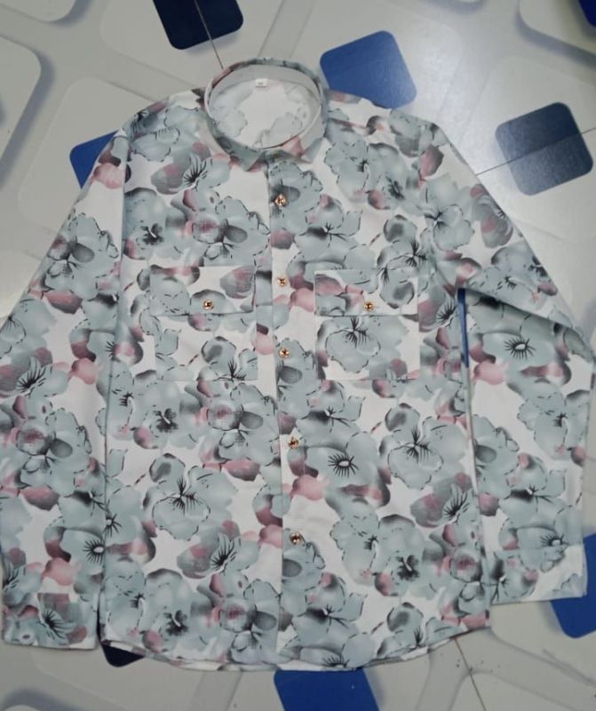 Mens Cotton Blend Grey Pink Floral Shirt