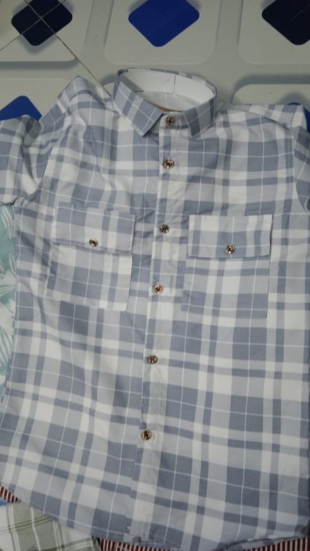 Mens Cotton Blend Light Blue Plaid Shirt
