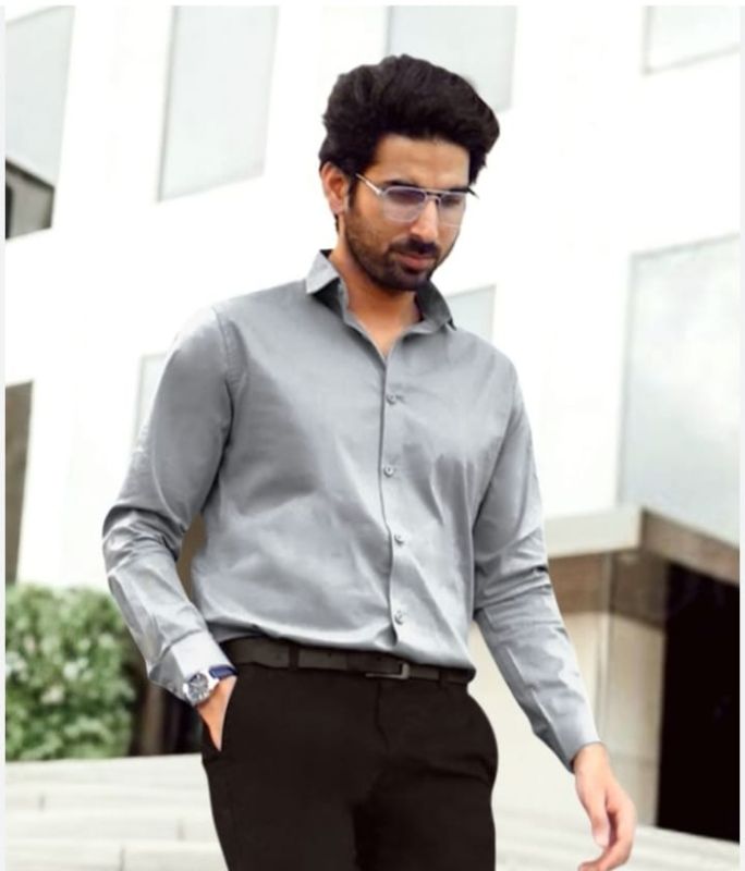 Mens Cotton Blend Light Grey Formal Shirt