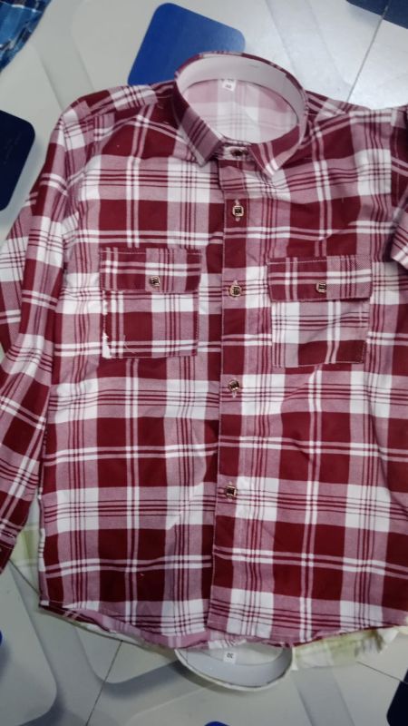 Mens Cotton Blend Maroon & Pink Plaid Shirt