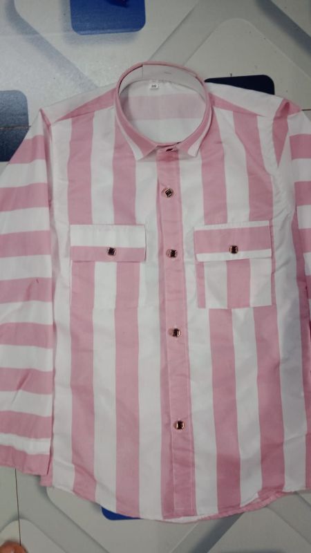 Mens Cotton Blend Pink White Stripe Shirt