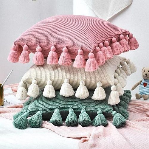 Knitted Tassel Decorative Throw Cushions