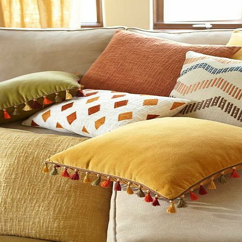 Multicolor Printed Cushion Cover With Tassels