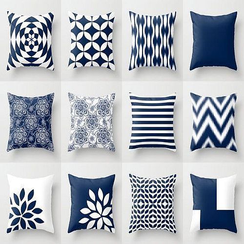 Navy Blue and White Decorative Cushion